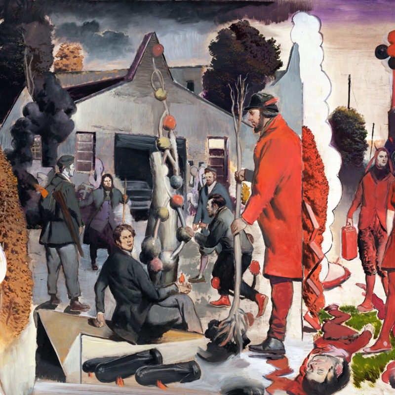 Neo Rauch, Der Stammbaum, 2017. Oil on paper, 66 ¼ × 81 ⅜ inches. Courtesy the artist, Galerie EIGEN + ART Leipzig/Berlin and David Zwirner © Neo Rauch, VG Bild-Kunst, Bonn / Artists Rights Society (ARS), New York
